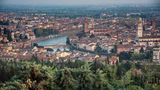 The city of Verona in a vintage car